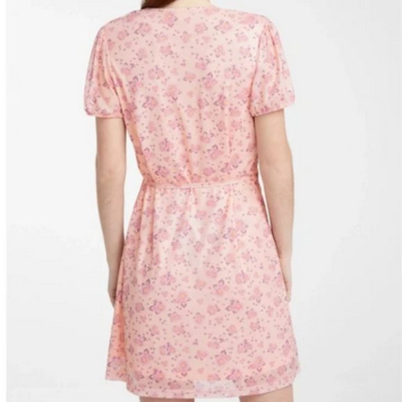 Simons Pink Floral Mesh Wrap Dress L - Picture 8 of 8